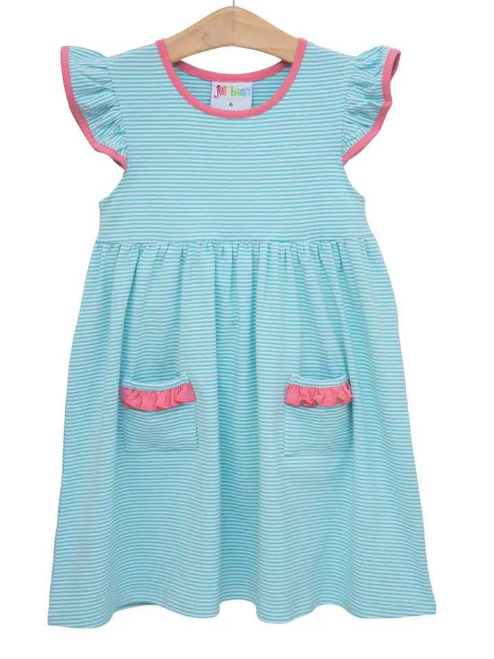 Mia Dress- Dark Mint Stripe w/ Pink