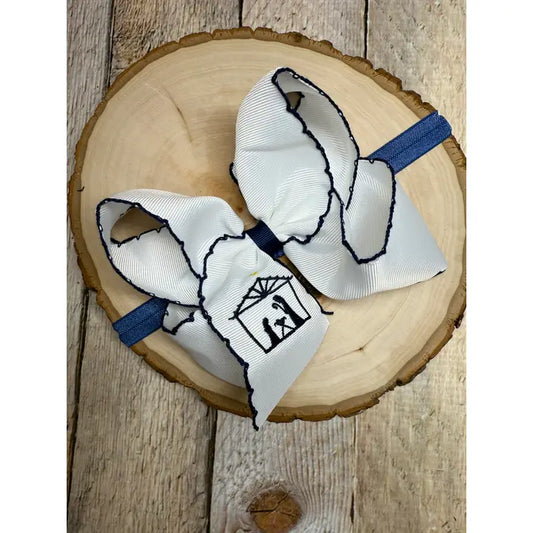 Nativity Scene Embroidered Hair Bow Headband