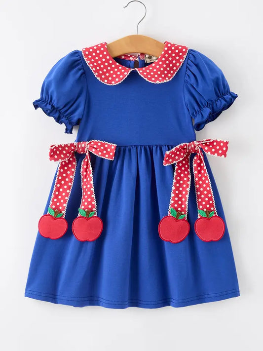 Apple Polka Dot Petals Collar Bow Dress