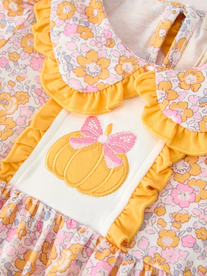 (PRESALE) Pumpkin Floral Girls Dress - (ETA End of July)
