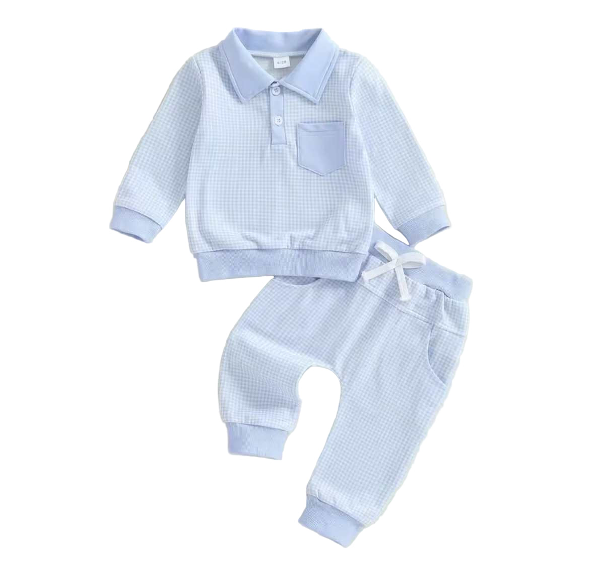 Little Gentleman Gingham Jogger Set - Blue