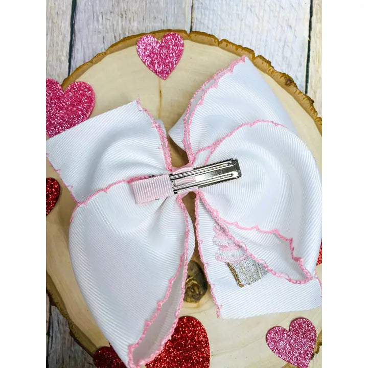 Cupcake Embroidered Moonstitch Hair Bow