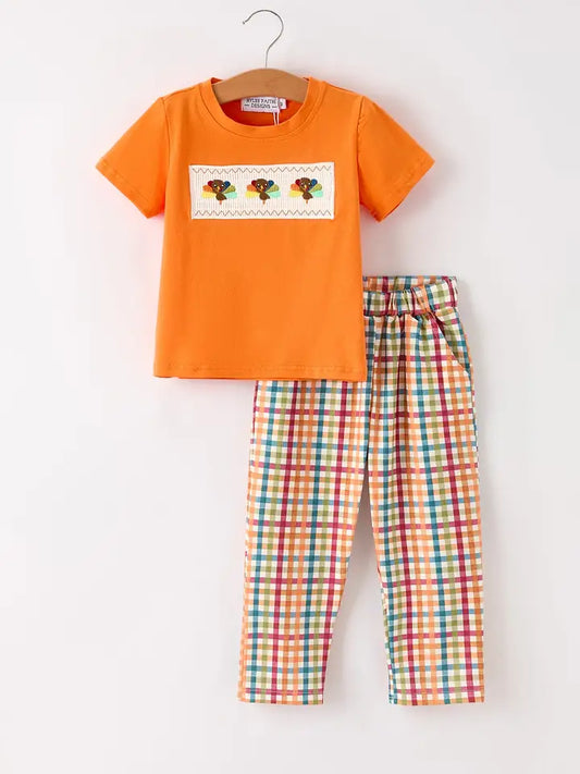 Fall Thanksgiving Color Plaid Turkey Boy Set (ETA:Mid-July)