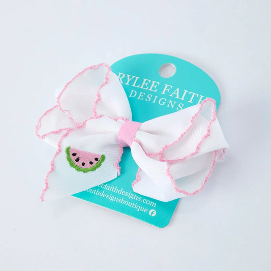 Watermelon Embroidered Bow 4.3"