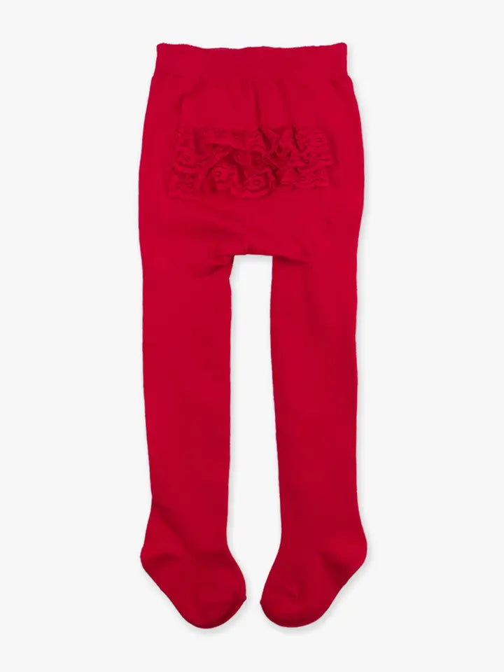 Girls Red Footed Rufflebutt Tights