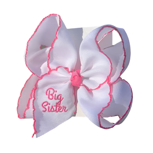 Big Sister White Embroidered Hair Bow