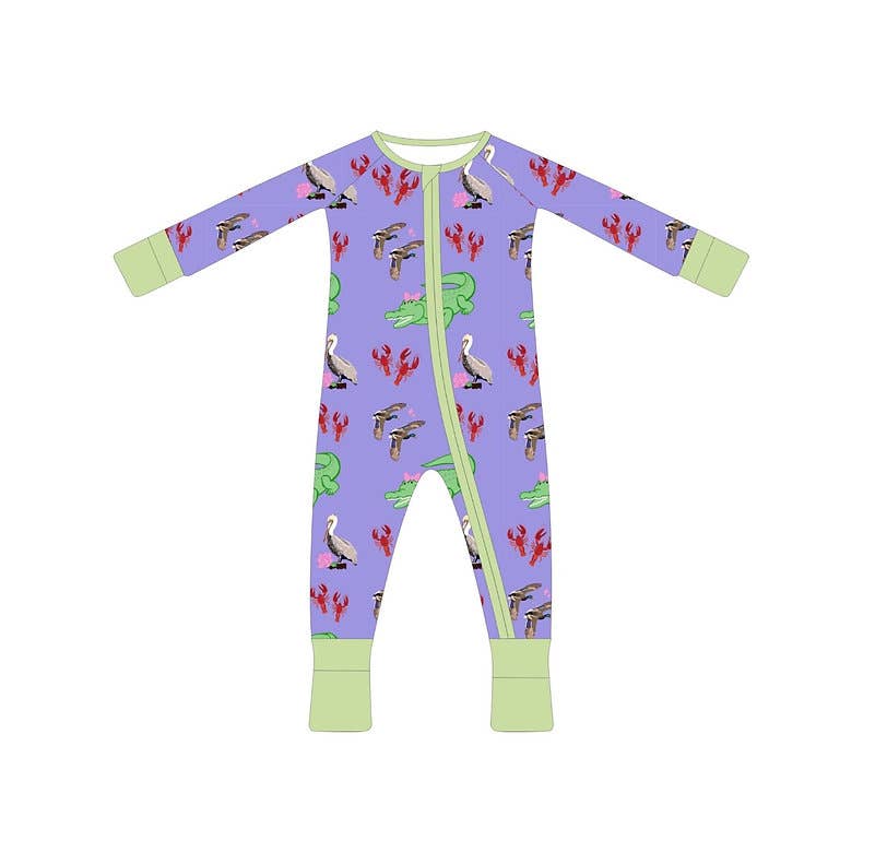 Bedtime On The Bayou Girl Bamboo Footie Romper Pajamas