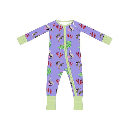 Bedtime On The Bayou Girl Bamboo Footie Romper Pajamas