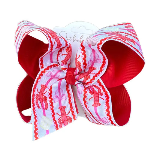 Crawfish Boil Doodle Printed Hair Bow 5.5"