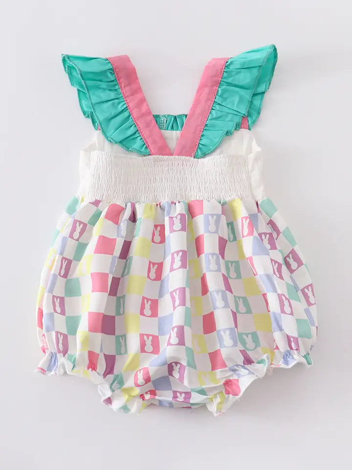 Colored Plaid Rabbit Ruffle Baby Romper(Special Deal)