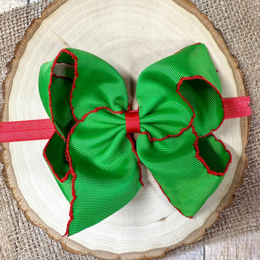 Green with Red Moonstitch Bow Headband