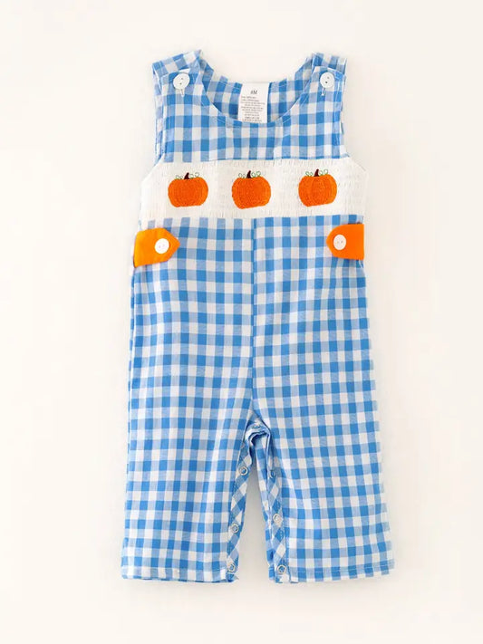 Blue Gingham Pumpkin Romper