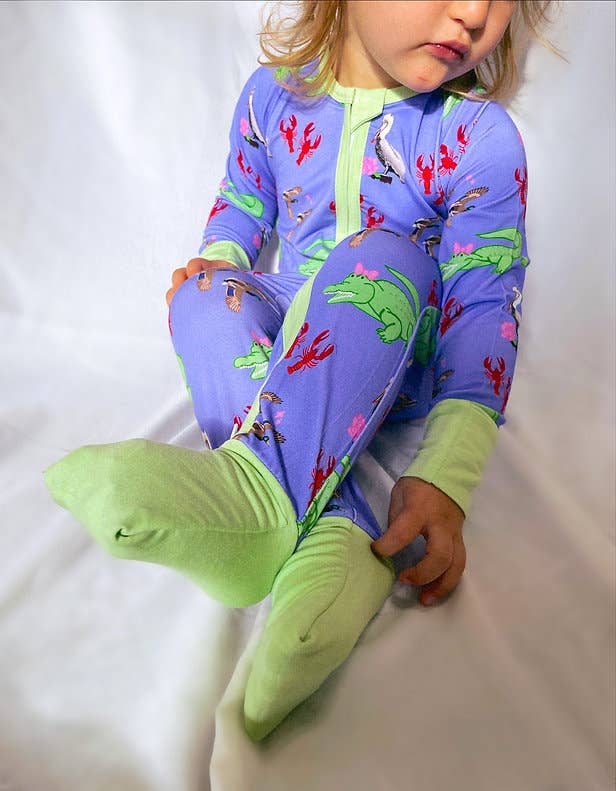 Bedtime On The Bayou Girl Bamboo Footie Romper Pajamas