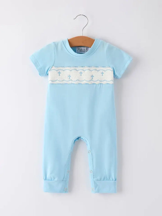 Little Blessing Blue Cross Boy Romper