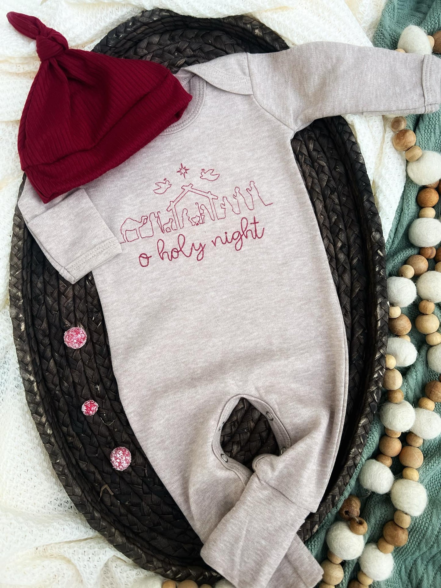 O' Holy Night Oatmeal Baby Outfit | Baby Mocha Brown Romper
