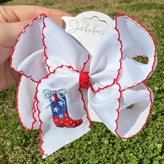 Patriotic Boot Moonstitch Hair Bow