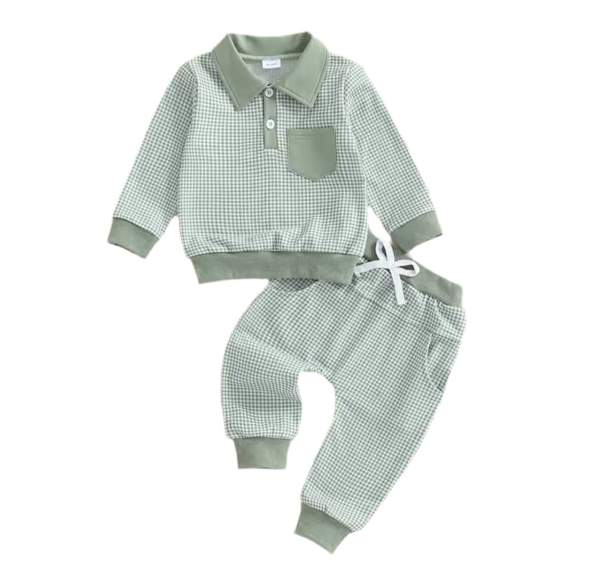Little Gentleman Gingham Jogger Set - Green