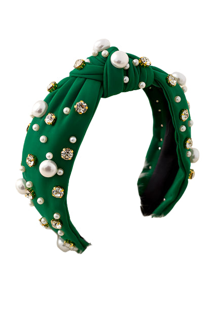 Pearl & stone girls headband (Green)