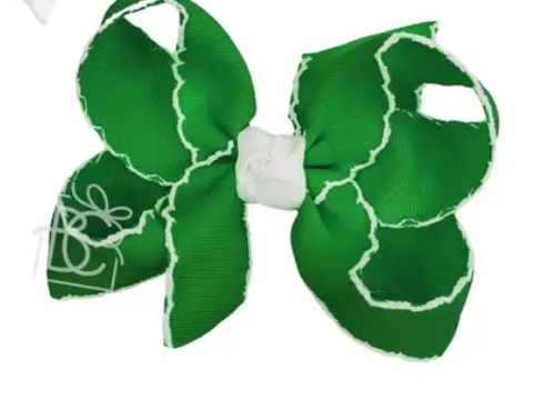 Emerald w/ White Crochet Edge Bows - Beyond Creations