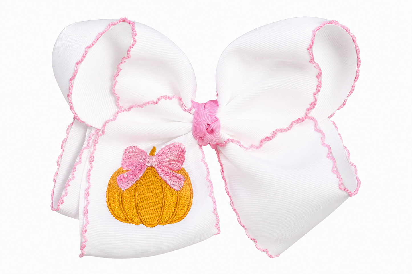 Golden Pumpkin Pink Moonstitch Bow 6"