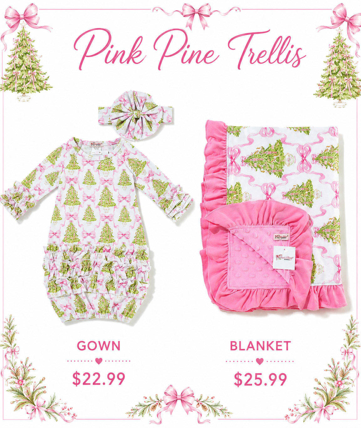 Pink Pine Trellis Minky Blanket