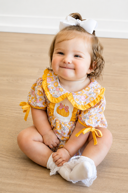 Pumpkin Floral Baby Bubble Romper