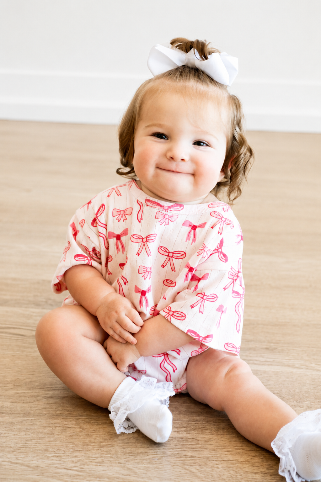 Pink Bows / Organic Pointelle T-Shirt Bubble