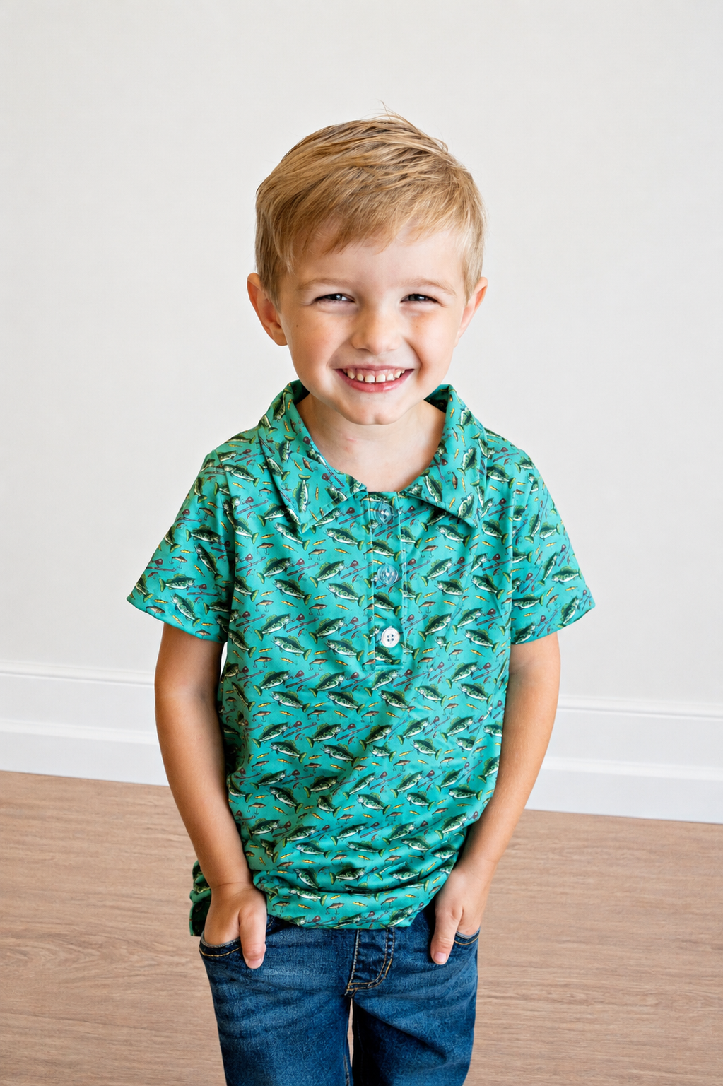 Reelin' in Green Collar Shirt