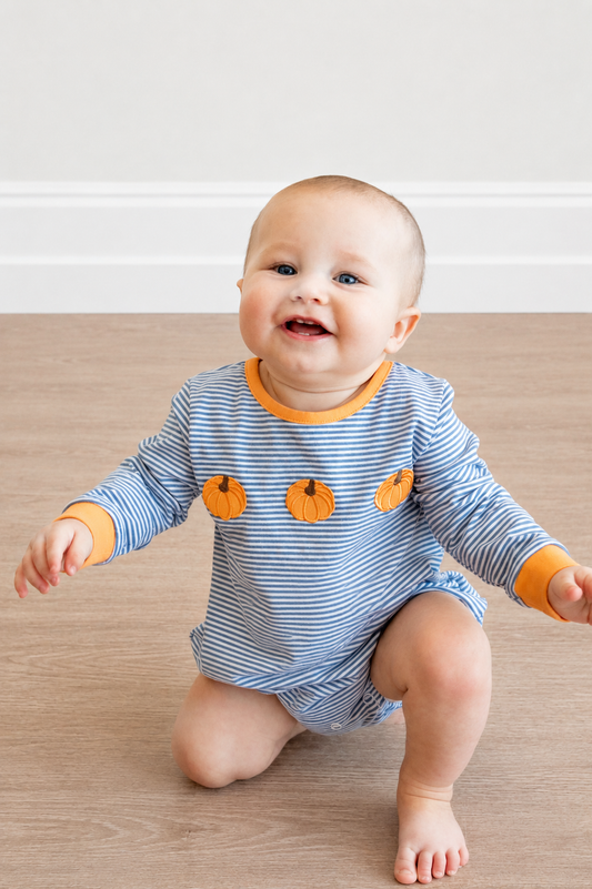 Teal stripe pumpkin embroidery bubble