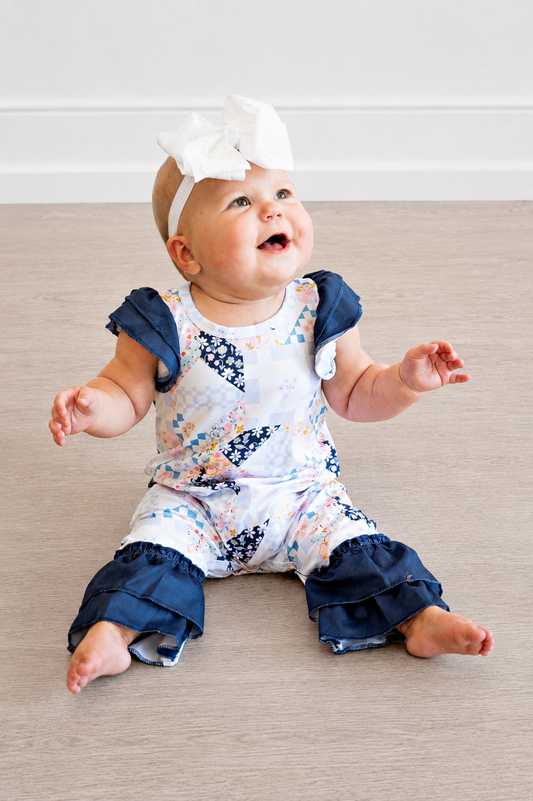 Blue Quilted Baby Romper