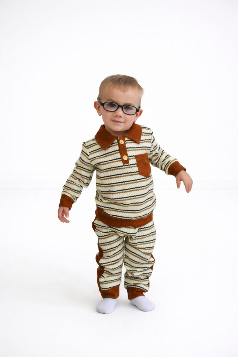 Collared Stripe Jogger Sets