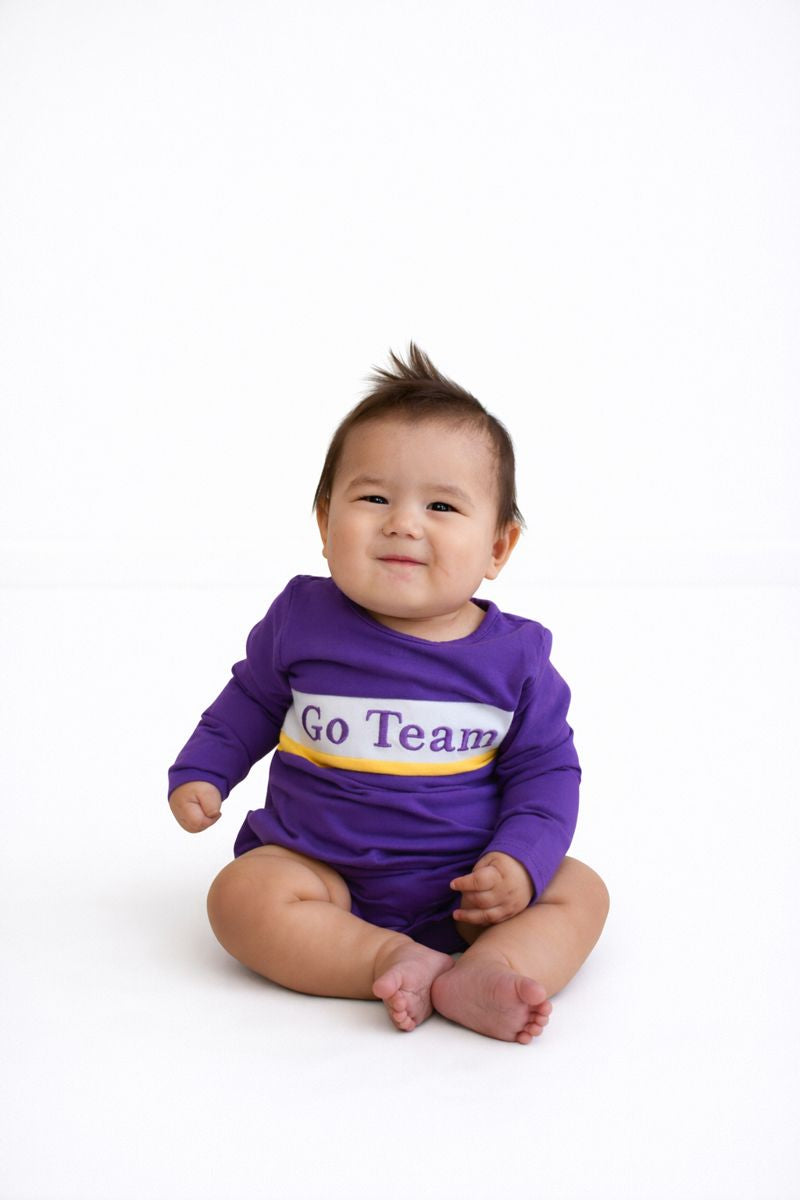 Purple & Gold Go Team Embroidered Romper