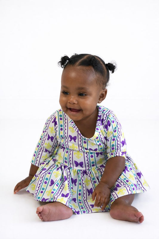 Mardi Gras 3/4 Sleeve Twirl Bodysuit