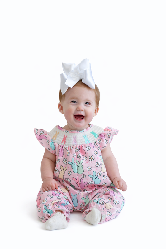 Daisy Bunnies Smocked Baby Romper (runs small)