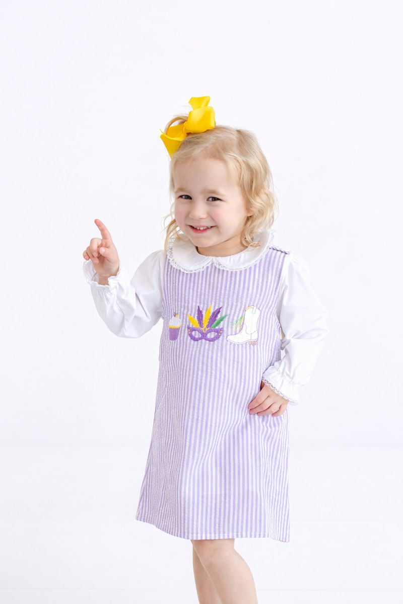Mardi Gras Seersucker Embroidery Dress