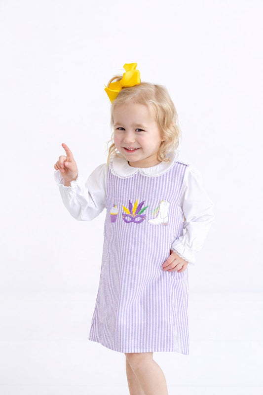 Mardi Gras Seersucker Embroidery Dress