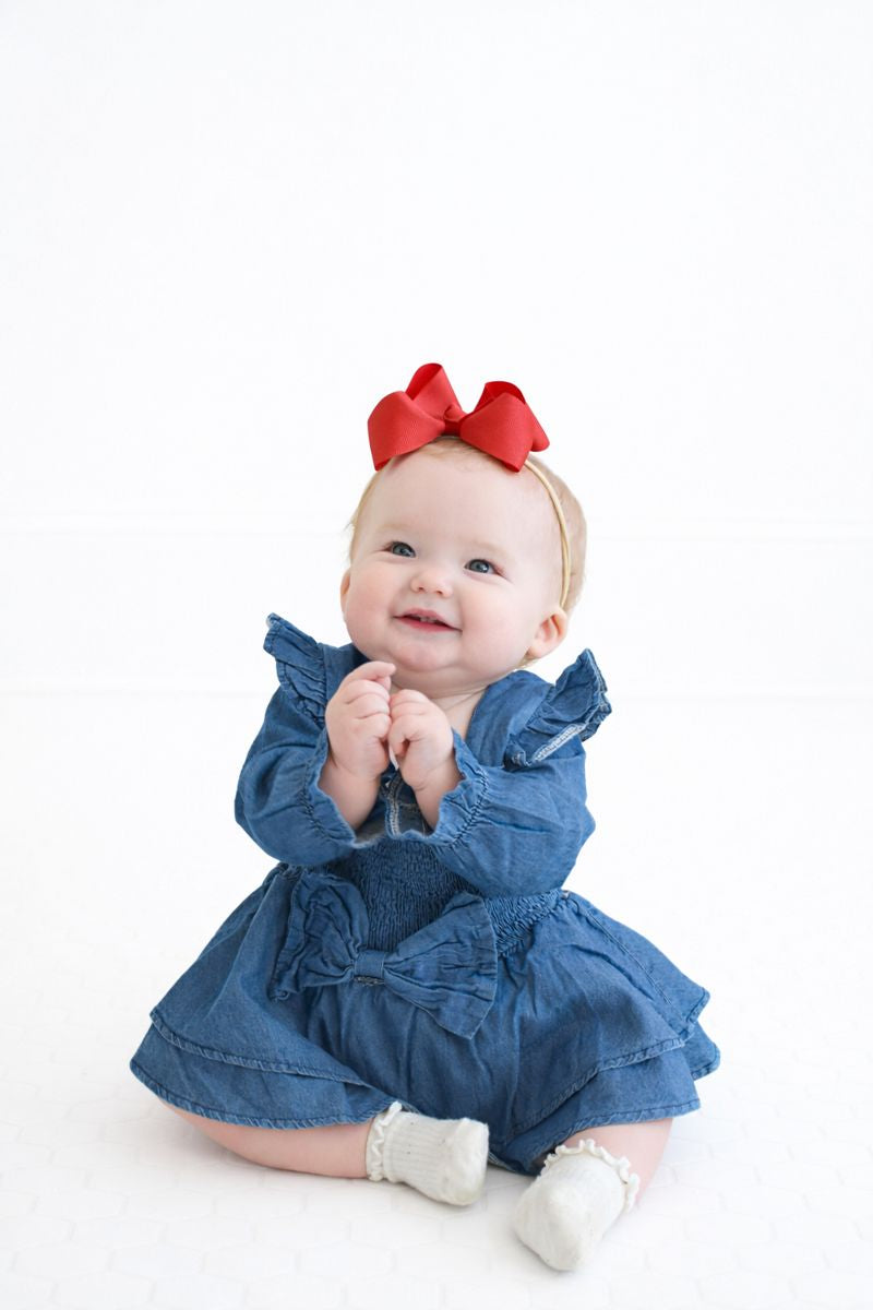 Denim Romper with bow accent