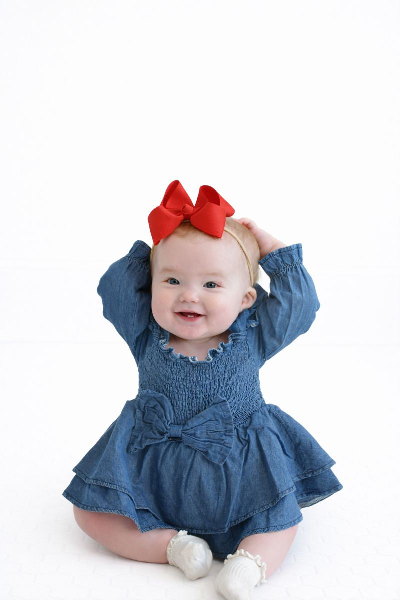 Denim Romper with bow accent