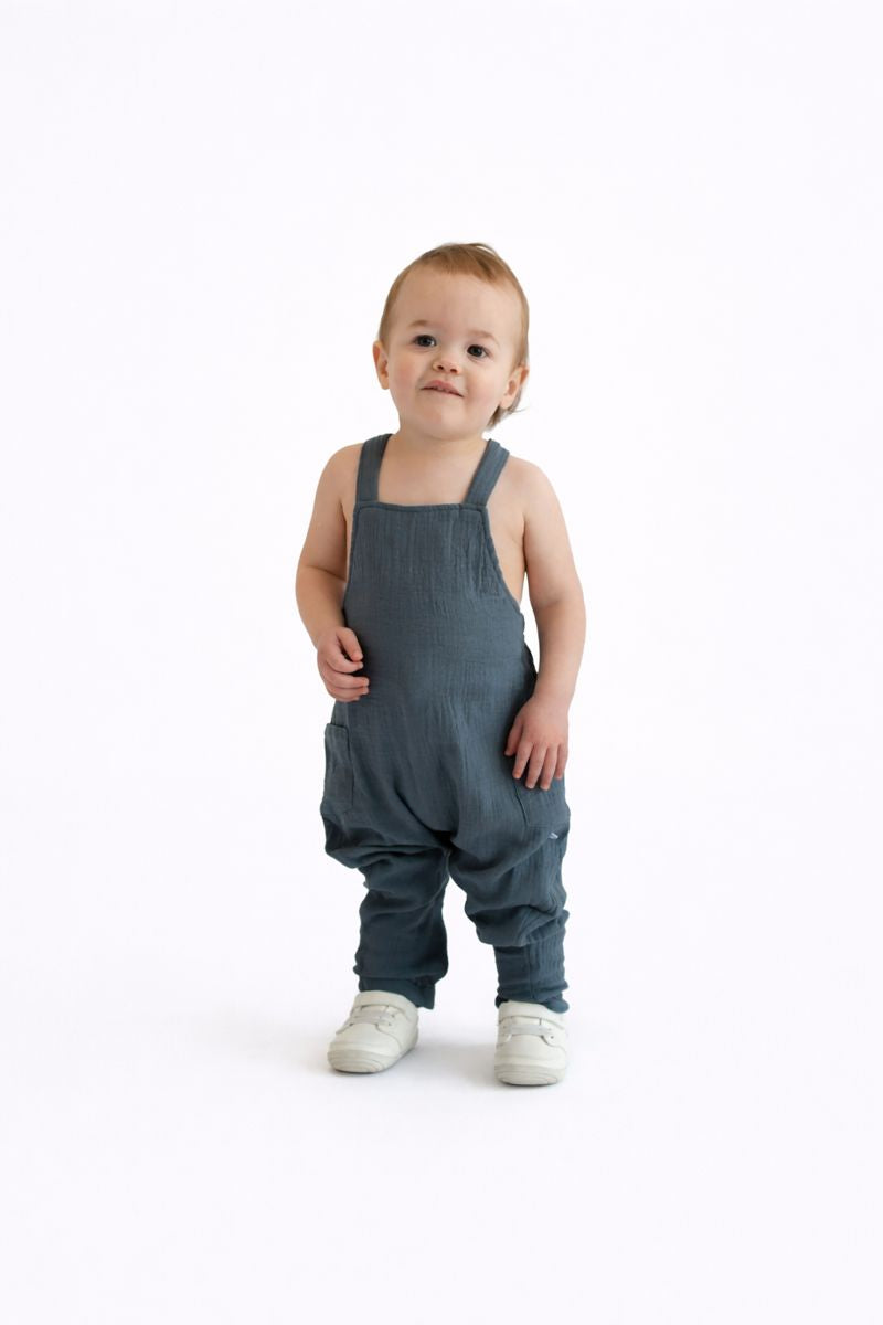 Baby Boys Steel Blue Cotton Gauze Overall