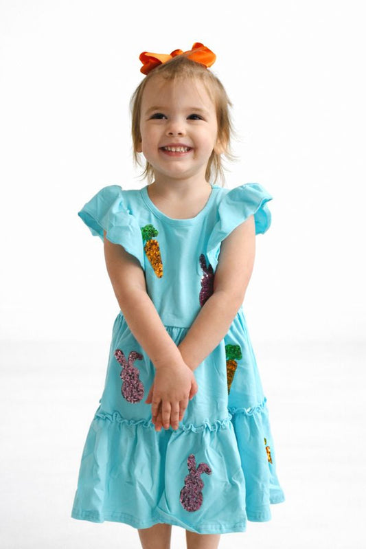 Carrot Bunny Sequin Girls Dress