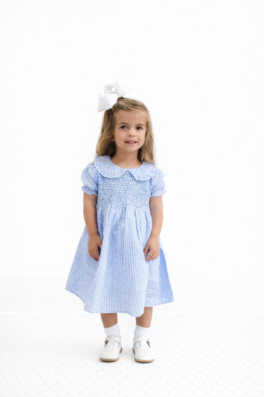 Blue Gingham Smocked Dress