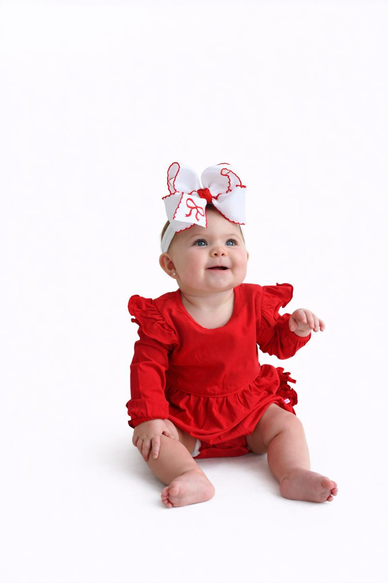 Baby Girls Red Knit Long Sleeve Flutter Bubble Romper