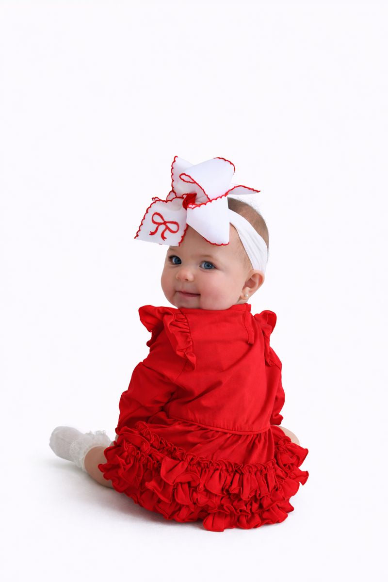 Baby Girls Red Knit Long Sleeve Flutter Bubble Romper