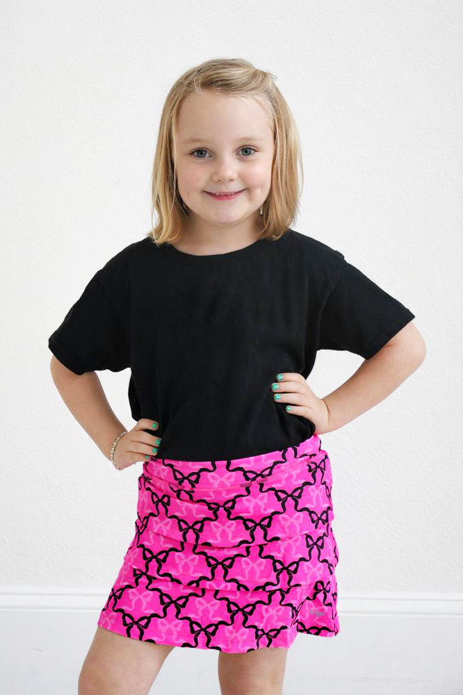 Girls Neon Magenta Bows Tiered Active Skort