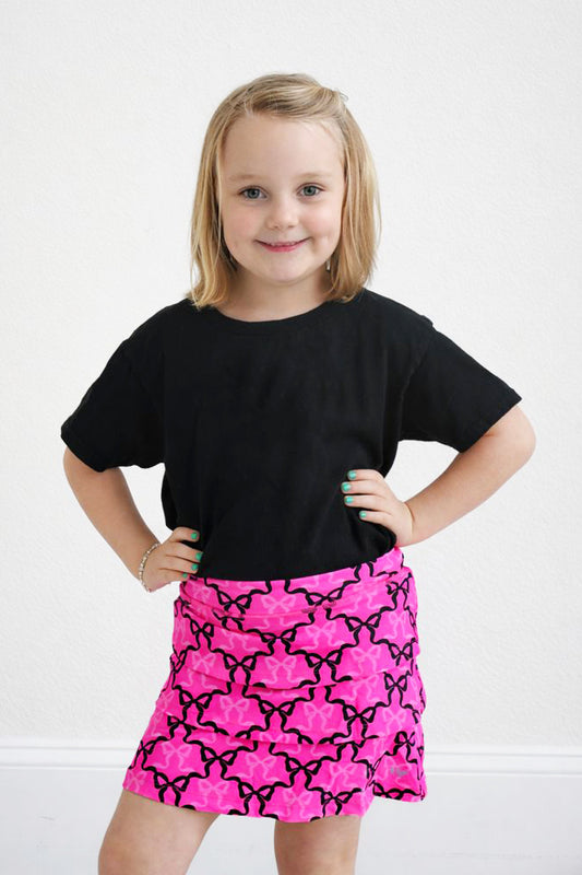 Girls Neon Magenta Bows Tiered Active Skort