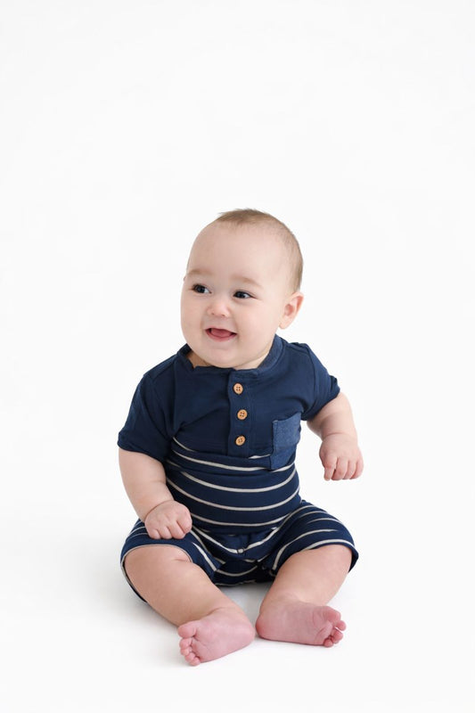 Navy and Gray Stripe Henley Romper
