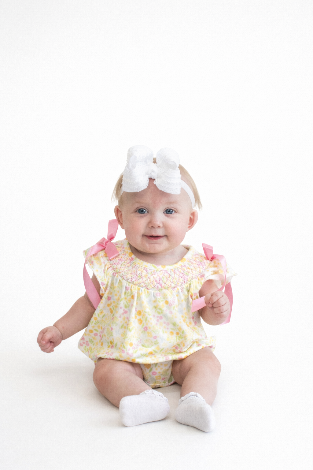 Spring Floral Smocked Baby Girl Romper