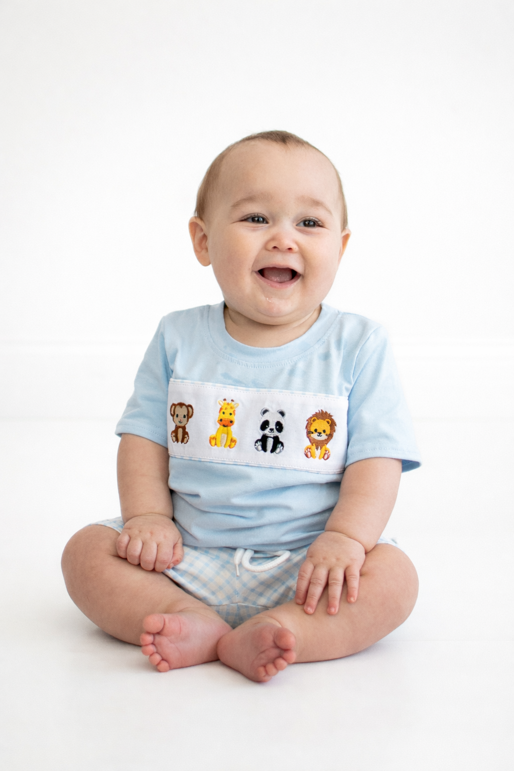 Blue Zoo Animal Gingham Short Set