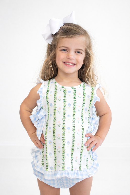 Green Floral Ruffle Bow Bloomer Set