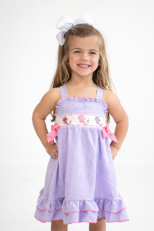 Ocean Fantasy Smocked Embroidery Girl Dress